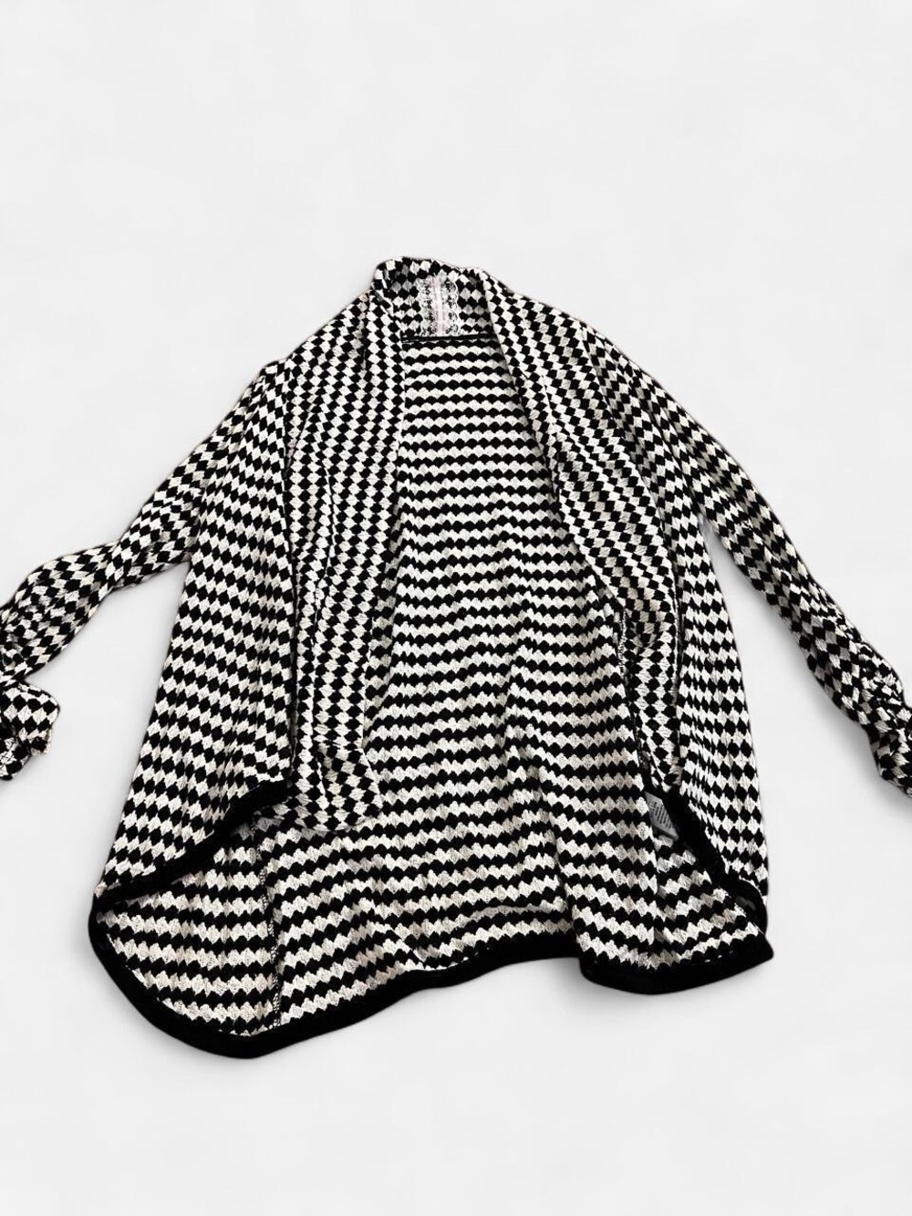 Mauve Black & White Open-Front Geometric Cardigan